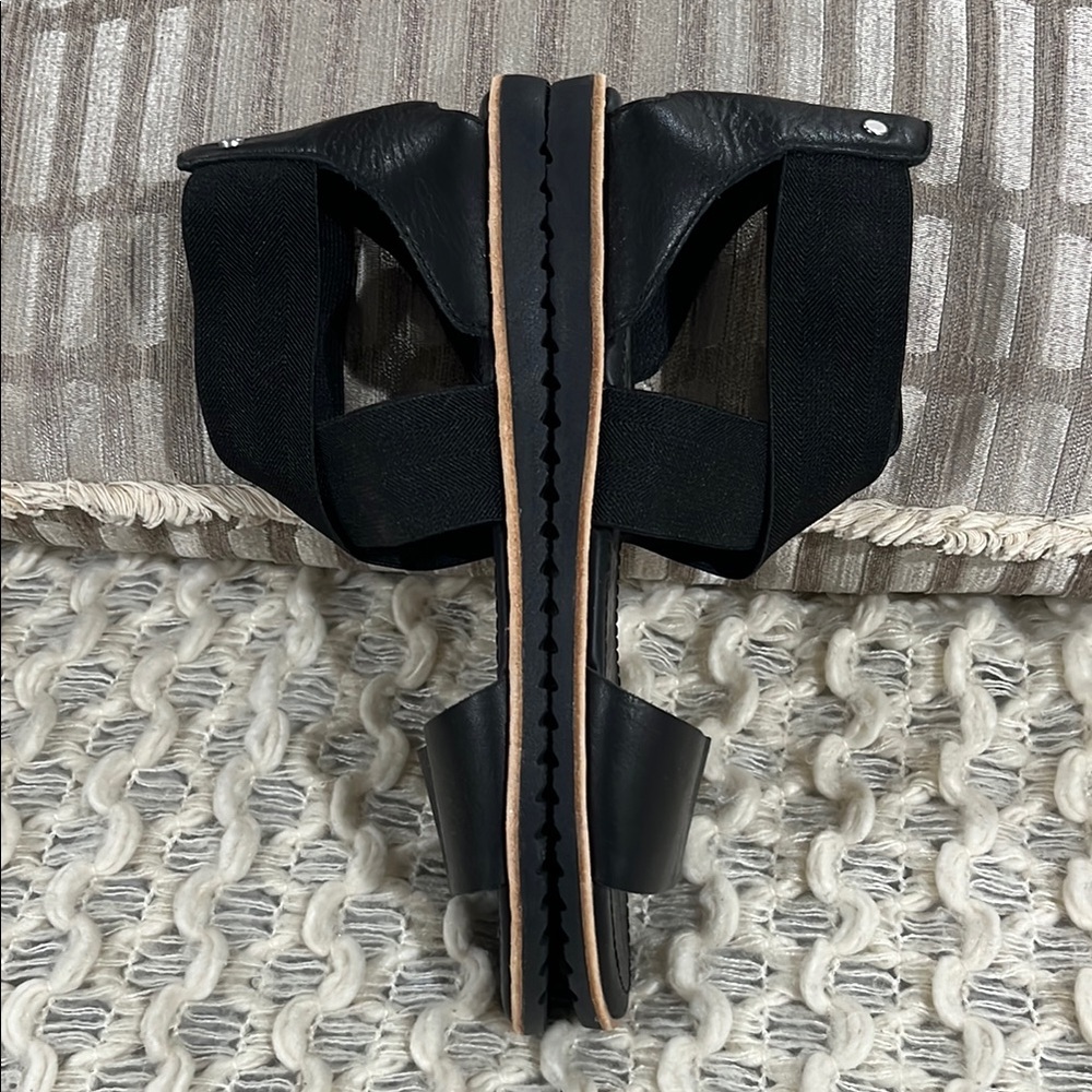 Sorel Black Sporty Ella III Ankle Strap Flat Sandals with Cushioned Footbed - Picture 6 of 10